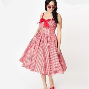 Unique Vintage Red Gingham Sundress